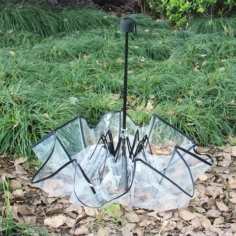 Transparent Folding Umbrella Automatic Three Fold Sun Rain Umbrella Minimalist Clear UV Protection Rain Gear For Adults