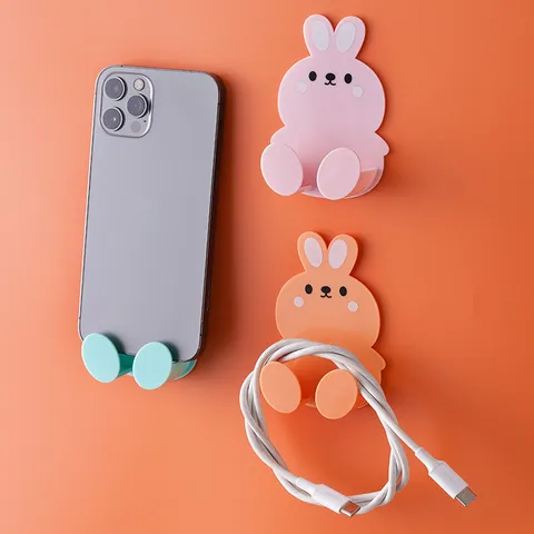 Cartoon Rabbit Plug Hook Punch Free Seamless Adhesive Socket Holder Wall Mounted Cable Storage Organizer