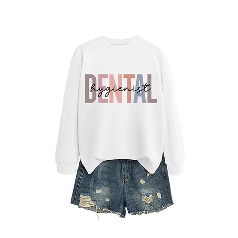 Dental Hygienist Bedruckt Sweatshirt Casual Lockere Passform Langarm Top Rundhals Kleidung Herbst Winter Für Damen Bekleidung