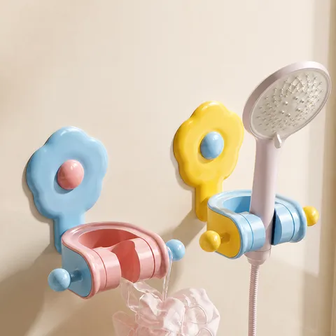 Multifunctional Punch Free Shower Head Holder Cute Flower Design ABS Plastic Adjustable Handheld Shower Bracket For Bathroom