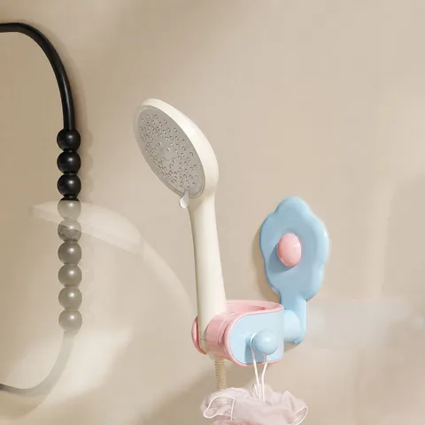 Multifunctional Punch Free Shower Head Holder Cute Flower Design ABS Plastic Adjustable Handheld Shower Bracket For Bathroom
