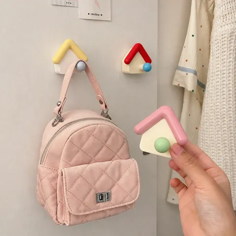 Cute Little House Wall Hook Punch Free Adhesive Clothes Hook Resin Creative Storage Hook For Bathroom Kitchen Door