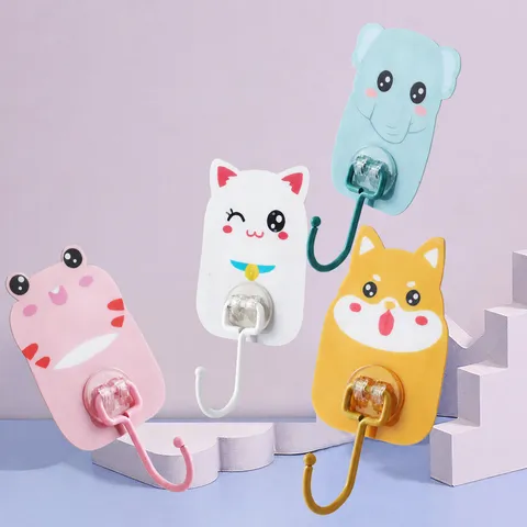 Carino Gancio da Muro per Animali dei Cartoni Animati Supporto per Chiavi Adesivo Resistente Senza Punzone Cucina Bagno Gancio in Acciaio Inossidabile