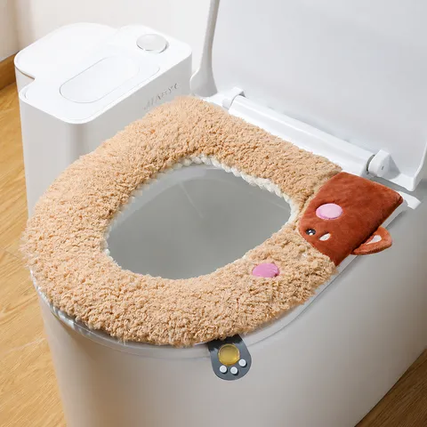 Plüsch Toilettensitzbezug Süßer Cartoon Hund Design Verdickter Waschbarer Warmer Toilettenmatte Mit Griff Tragbares Badezimmerzubehör