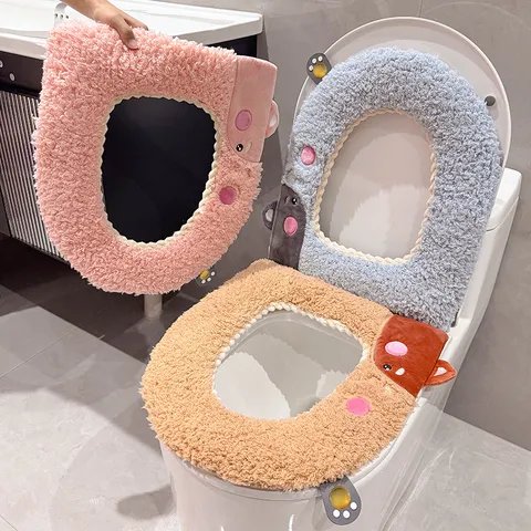 Plüsch Toilettensitzbezug Süßer Cartoon Hund Design Verdickter Waschbarer Warmer Toilettenmatte Mit Griff Tragbares Badezimmerzubehör