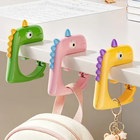 Crochet De Bureau Dinosaure De Dessin Animé Sans Poinçon Sac D'École Robuste Mignon Animal Bord De Table Support De Rangement Bureau Fournitures Étudiantes