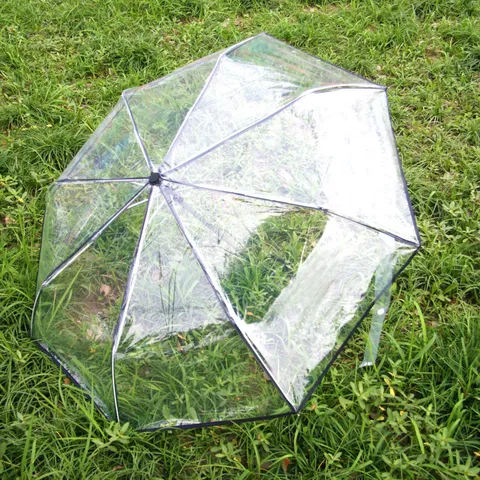 Parapluie Pliant Transparent Automatique Parapluie de Pluie Clair Parapluie de Voyage Compact à 3 Plis Avec Poignée Noire