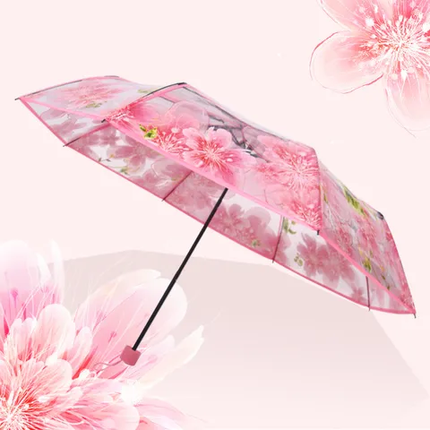 Ombrello Pieghevole Trasparente con Fiori di Ciliegio Ombrello da Pioggia Trasparente Automatico Stile Giapponese Stampa Floreale Ombrello per Studenti