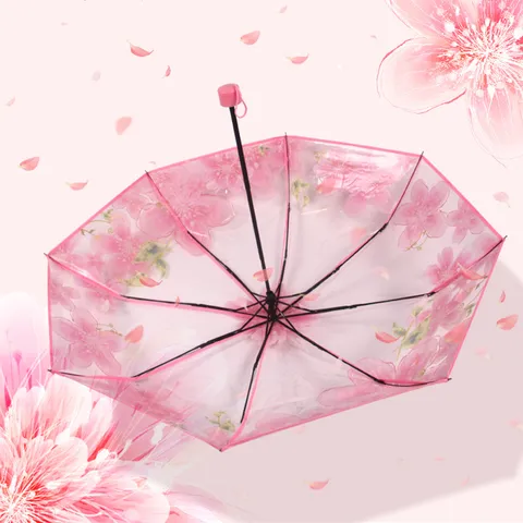 Ombrello Pieghevole Trasparente con Fiori di Ciliegio Ombrello da Pioggia Trasparente Automatico Stile Giapponese Stampa Floreale Ombrello per Studenti