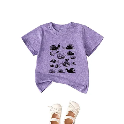 Kids Fashionable Cotton Polyester Blend Round Neck Short Sleeve T-Shirt Casual Printed Snail Pattern Base Layer Top For Boys Girls