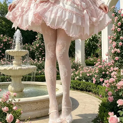 Women's Sheer Floral Pantyhose Ultra Thin Transparent Tights Sweet Lolita Style Polyester Stockings Legwear