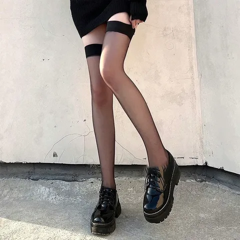 Sexy Damen Über Dem Knie Strümpfe Spitze Durchsichtig Oberschenkelhoch Socken Lolita Weiß Schwarz Wadenhoch Netzstrümpfe Für JK Uniform Alltag