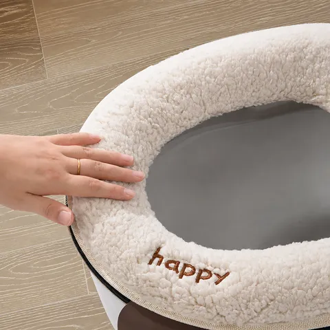 Fundas para Asientos de Inodoro de Peluche de Oveja de Dibujos Animados Cálido Lavable Cremallera Tapa de Inodoro Lindo Bordado Alfombrilla