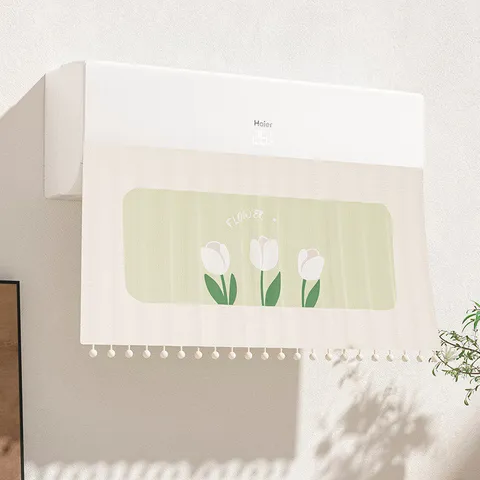 Household Air Conditioner Windshield Curtain Anti Direct Blowing Dust Cover with Cute Cartoon Flower Animal Pattern