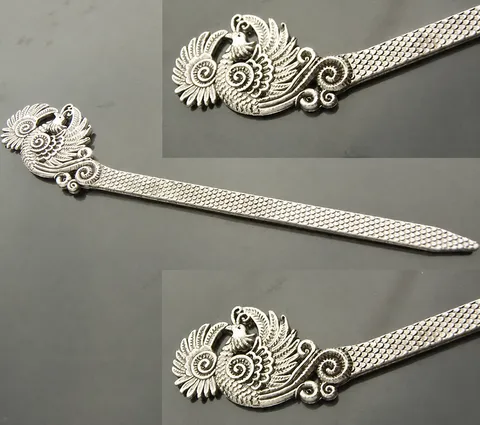 Vintage Alloy Phoenix Metal Bookmark And Hairpin Antique Silver Dual Purpose Page Marker Reading Accessory Gift