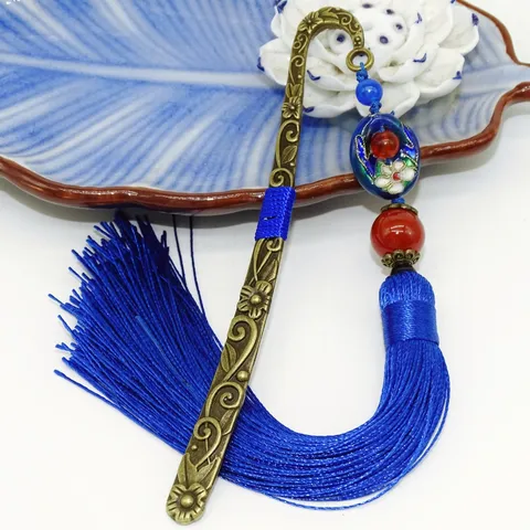 Chinesischer Stil Metall Lesezeichen Legierung Cloisonne Perlen Quaste Vintage Buchmarke Geschenk Für Leser Büro Schreibwaren