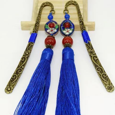 Chinesischer Stil Metall Lesezeichen Legierung Cloisonne Perlen Quaste Vintage Buchmarke Geschenk Für Leser Büro Schreibwaren