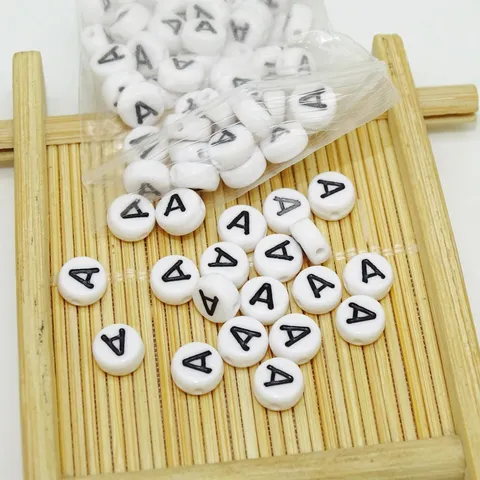 DIY Jewelry Making Accessories Acrylic Letters Flat Round Alphabet Beads White Black Letter Spacer Beads Craft Supplies