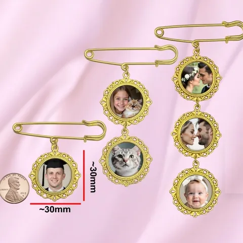 DIY Photo Alloy Brooch Vintage Round Frame Family Picture Memorial Badge Fashion Jewelry Gift For Wedding Party