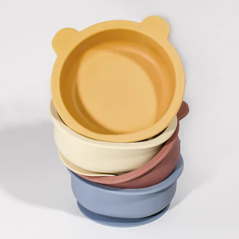 Baby Silicone Suction Bowl Cute Bear Shape Toddler Feeding Tableware Anti-Hot Anti-Drop Infant Food Supplement Tableware