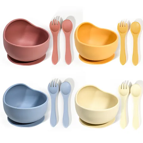 Baby Silicone Snail Suction Bowl Fork Spoon Set High Temperature Resistant Toddler Feeding Tableware