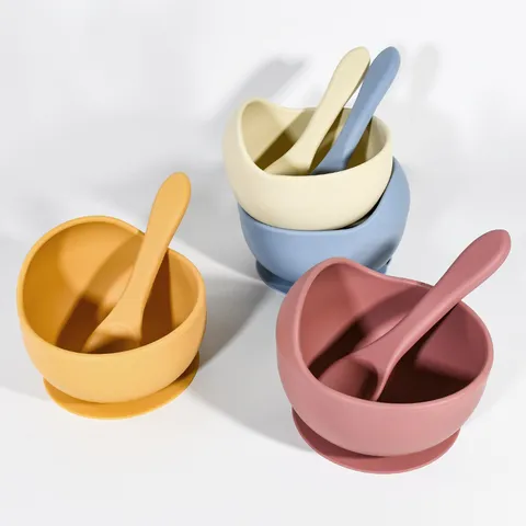Baby Silicone Suction Bowl Spoon Toddler Training Dinnerware Anti Drop Cute Snail Design Infant Feeding Tableware
