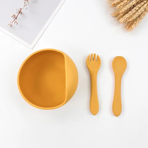 Baby Silicone Snail Suction Bowl Fork Spoon Set High Temperature Resistant Toddler Feeding Tableware