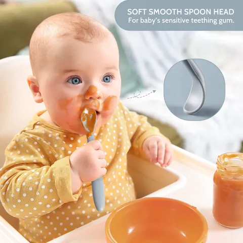 Baby Food Grade Silicone Bending Spoon Infant Training Feeding Tableware Soft Flexible Toddler Self Feeding Spoon