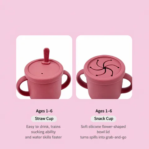 Baby Silicone Sippy Cup And Snack Cup Dual-Use Toddler Water Bottle With Straw And Anti-Scald Handles Feeding Tableware