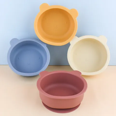 Baby Silicone Suction Bowl Cute Bear Shape Toddler Feeding Tableware Anti-Hot Anti-Drop Infant Food Supplement Tableware
