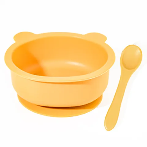Baby Silicone Suction Bowl Set Cute Bear Ear Infant Feeding Tableware Toddler Food Bowl