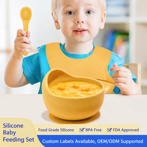 Baby Silicone Feeding Snail Suction Bowl Bib And Spoon Food Grade Infant Tableware Toddler Weaning Supplies