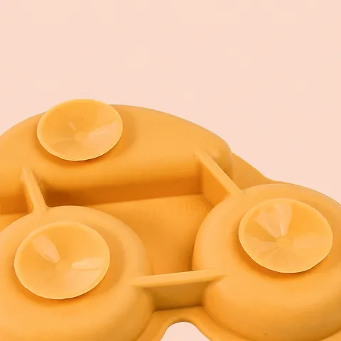 Baby Silicone Divided Dinner Plate Cute Car Shape Toddler Feeding Dish With Spoon Fork Tableware Set