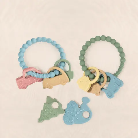 Food Grade Silicone Baby Teething Toy Infant Molar Stick Teether Soothe Chew Toy Cartoon Shape Pacifier Chain Baby Care