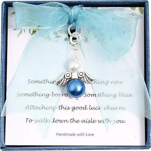 Bridal Wedding Guardian Angel Artificial Pearl Brooch Blue Cross Pendant Bouquet Accessory Fashion Jewelry