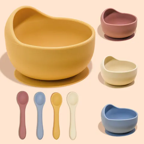 Baby Silicone Suction Bowl And Spoon Set Cute Snail Shape Infant Feeding Tableware Anti-Drop Toddler Dinnerware