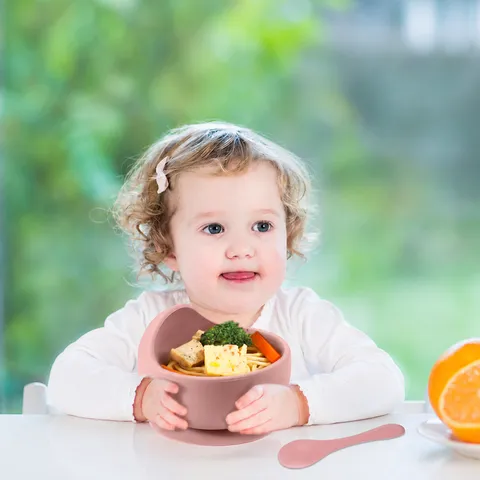 Baby Silicone Suction Bowl And Spoon Set Toddler Self Feeding Tableware Training Bowl Ergonomic Soft Silicone Baby Feeding Supplies
