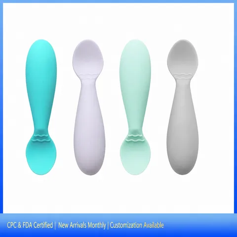 Baby Silicone Spoon And Fork Set Cute Chunky Handle Toddler Self Feeding Training Tableware Infant Safe Food Grade Utensils