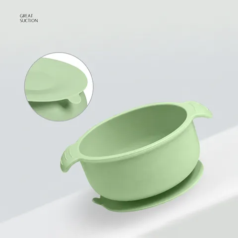 Baby Silicone Suction Bowl And Spoon Set Toddler Training Tableware Food Grade Double Ear Anti Drop Infant Feeding Bowl