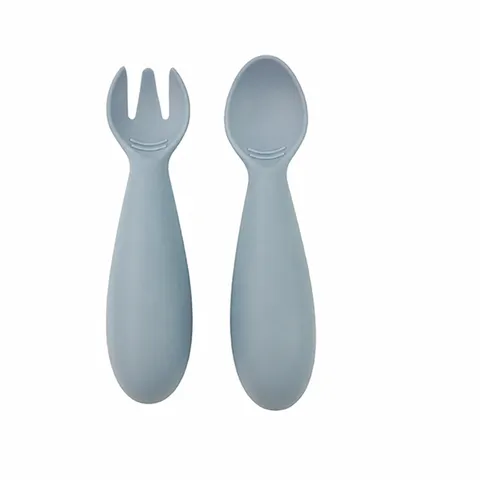 Baby Silicone Spoon And Fork Set Cute Chunky Handle Toddler Self Feeding Training Tableware Infant Safe Food Grade Utensils