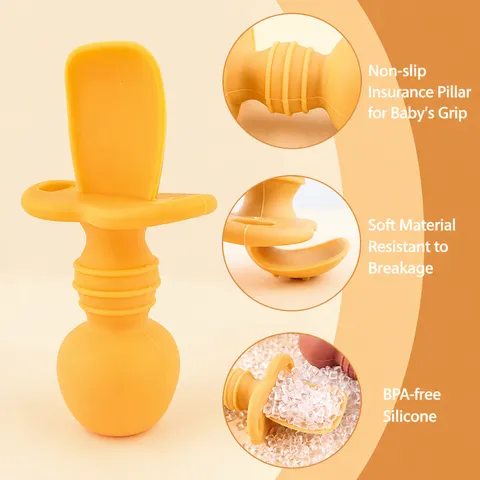 Baby Silicone Training Fork And Spoon Set Toddler Self Feeding Utensils With Anti Choking Guard Infant Weaning Tableware