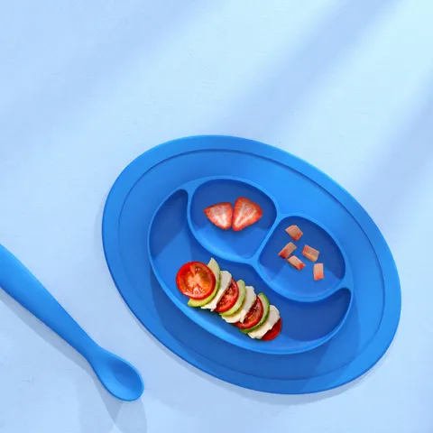 Baby Silicone Suction Divided Dinner Plate Cute Smile Face Toddler Feeding Dish Anti-Drop Kids Tableware