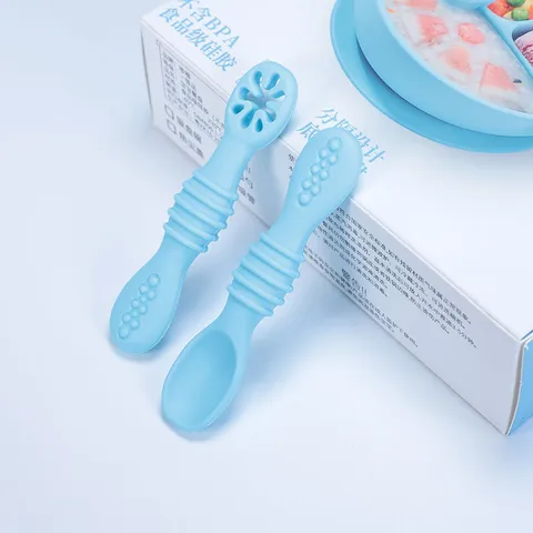 Baby Silicone Training Spoon Set Infant Self Feeding Soft Training Spoon Toddler Food Supplement Tableware Baby Feeding Utensils
