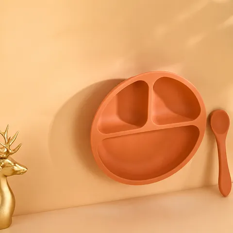 Baby Food Grade Silicone Dinner Plate Infant Drop-Resistant High-Temperature Feeding Tableware Circular Plate