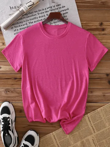 Unisex Casual Solid Color Short Sleeve T-Shirt Basic Crew Neck Loose Fit Colored Cotton Top
