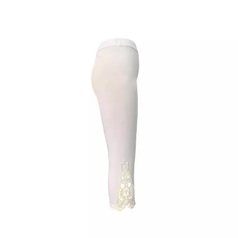Damen High Waist Slim Spitze Spleißen Caprihose Einfarbig Polyester Leggings Casual Mode Unterteil