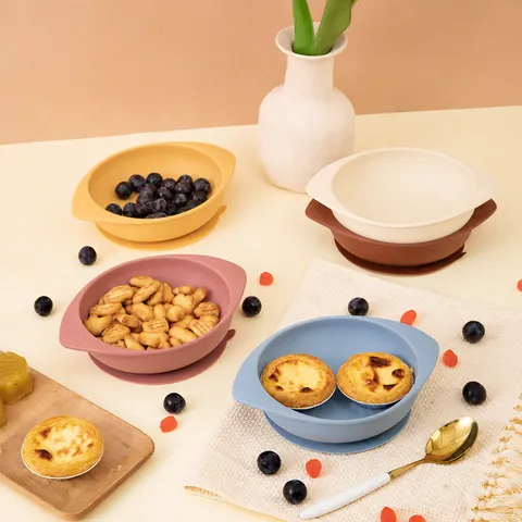 Baby Food Bowl Food Grade Silicone Infant Suction Bowl Cute Cartoon Tableware Toddler Feeding Bowl Anti-Spill Dinnerware