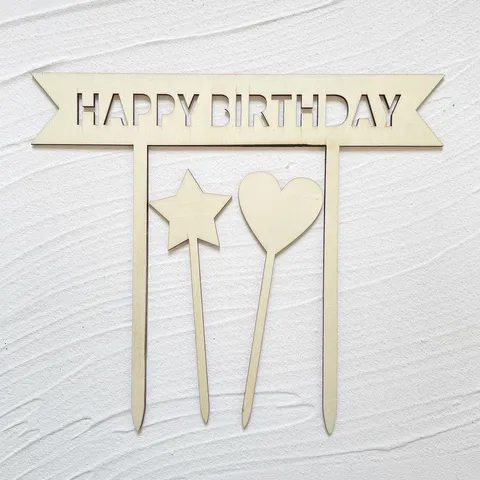 Set Topper per Torta di Buon Compleanno in Legno Taglio Laser Decorazione per Dessert in Legno Naturale per Festa di Compleanno