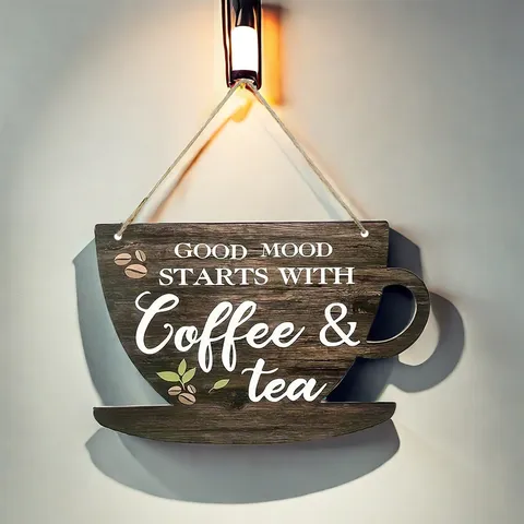 Retro Holz Kaffeetasse Hängeschild Küche Wanddekoration Café Kreative Holzig Plakette Schild Ornament Geschenk