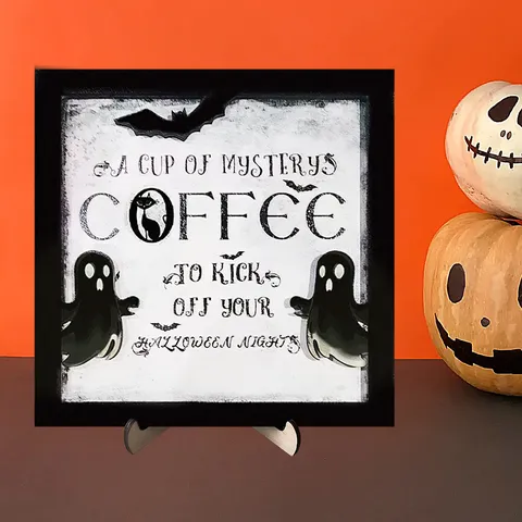 Halloween Holz Geist Kaffeeschild Tischdekoration Kreative Horror Festliche Party Heim Kaffeebar Dekor Ornament